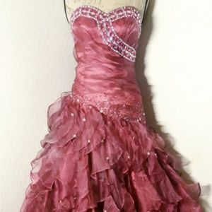 Burgandy Organza Covered Formal Dress